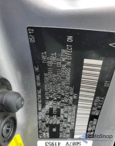 2012 Toyota Sienna Le из США, поврежденный, VIN 5TDJK3DC8CS044947